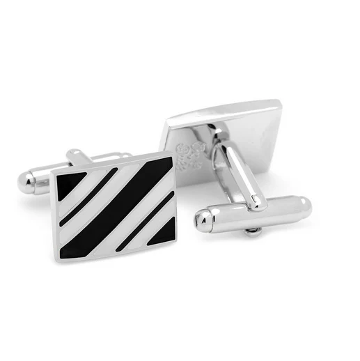 Men’s Cufflinks- Black and White Rectangle Repp Stripe - Image 3