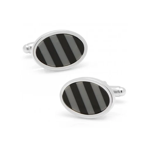 Men’s Cufflinks- Black/Grey Hematite & Onyx Diagonal Striped - Image 2