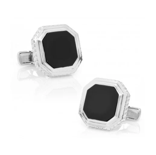 Men’s Cufflinks- Black Octagon-Cut Onyx Opus Style with Sterling Silver Frame - Image 3