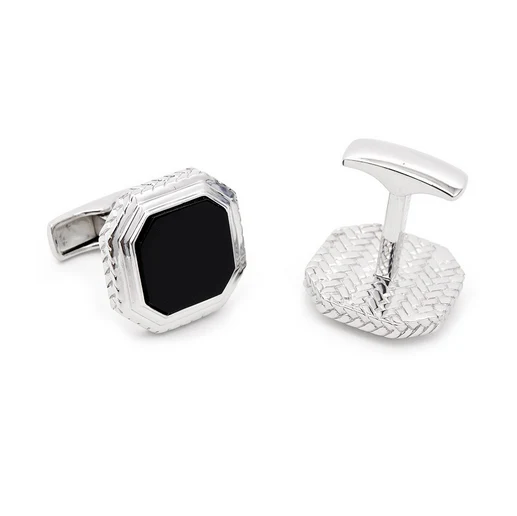 Men’s Cufflinks- Black Octagon-Cut Onyx Opus Style with Sterling Silver Frame - Image 4