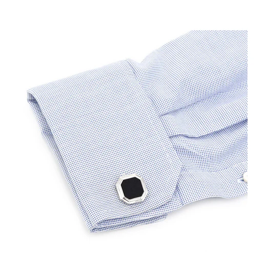 Men’s Cufflinks- Black Octagon-Cut Onyx Opus Style with Sterling Silver Frame - Image 5