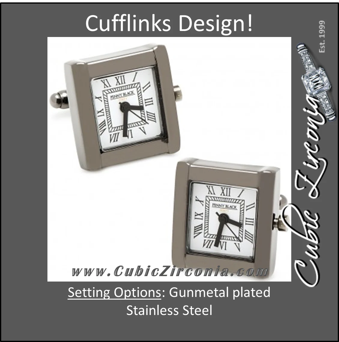 Men’s Cufflinks- Black Stainless Steel and Gunmetal Square Watches (Functional)