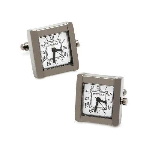 Men’s Cufflinks- Black Stainless Steel and Gunmetal Square Watches (Functional) - Image 2