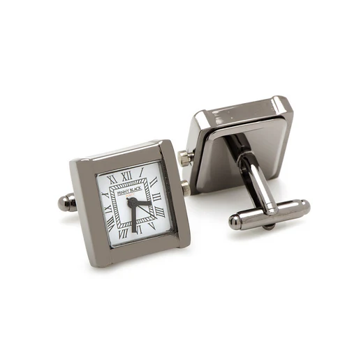 Men’s Cufflinks- Black Stainless Steel and Gunmetal Square Watches (Functional) - Image 3
