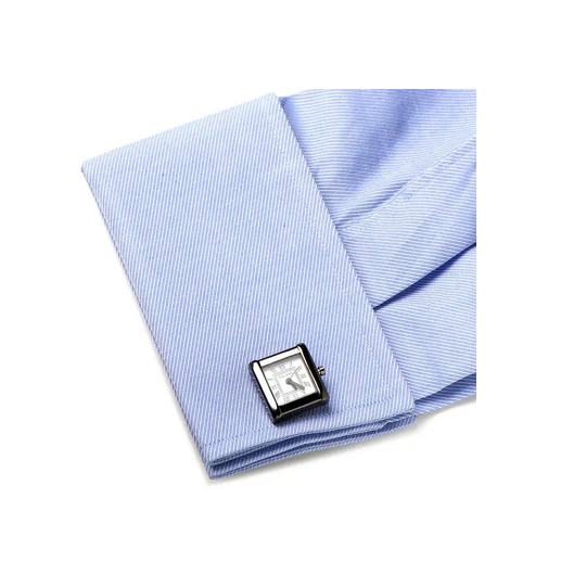 Men’s Cufflinks- Black Stainless Steel and Gunmetal Square Watches (Functional) - Image 4