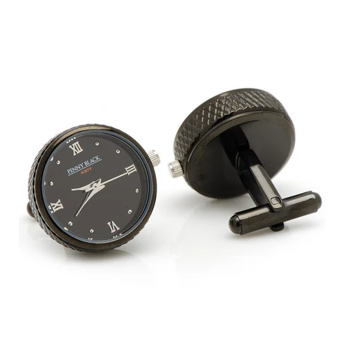 Men’s Cufflinks- Stainless Steel Functional Watch (Black) - Image 3