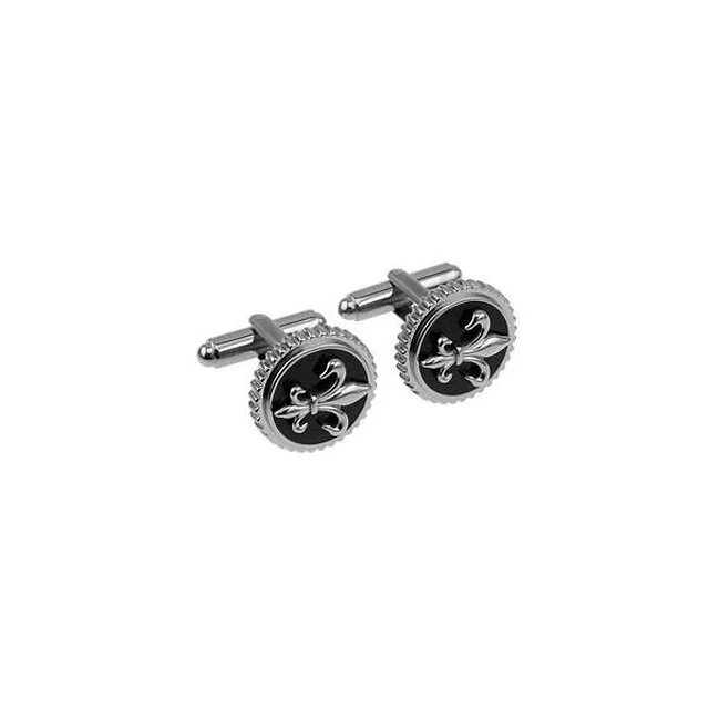 Men’s Cufflinks- Black Titanium with Inscribed Fleur-de-Lis - Image 2