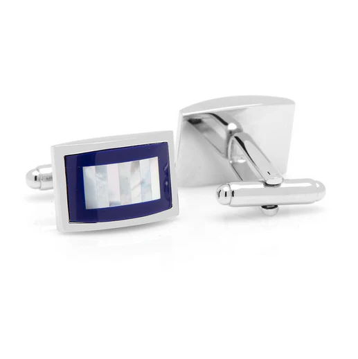 Men’s Cufflinks- Blue Lapis Framed with Vertical Tiled Mother of Pearl - Image 2