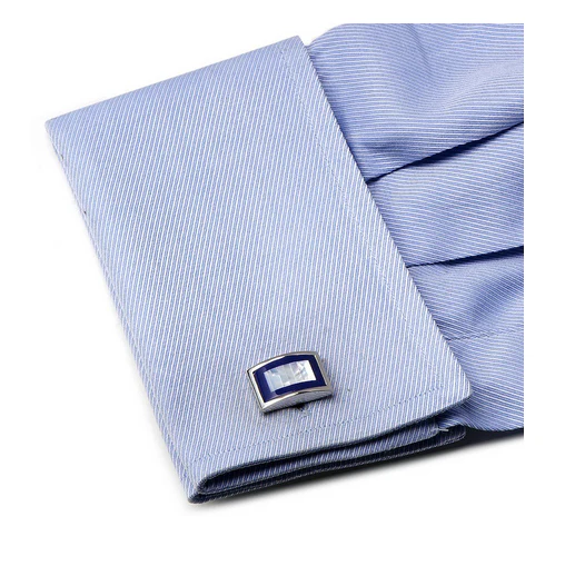 Men’s Cufflinks- Blue Lapis Framed with Vertical Tiled Mother of Pearl - Image 3