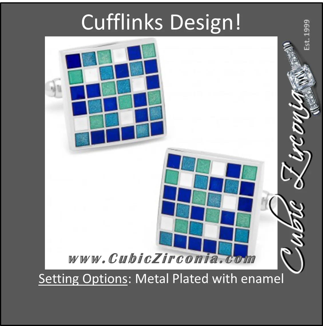 Men’s Cufflinks- Blue Mosaic Checker Board Design