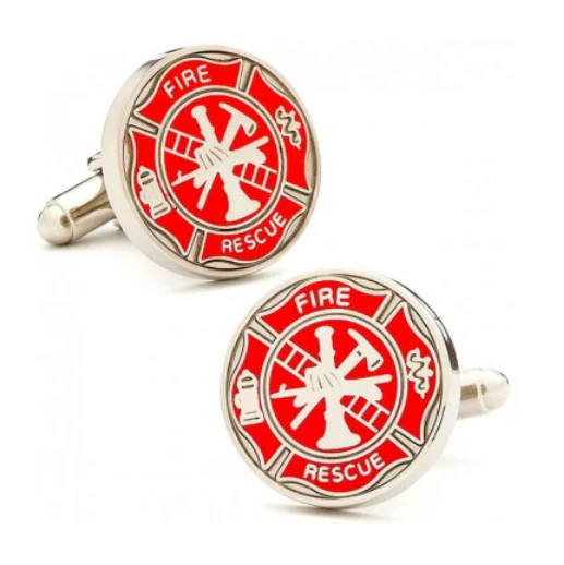 Men’s Cufflinks- Bright Red Fireman's Shields - Image 2