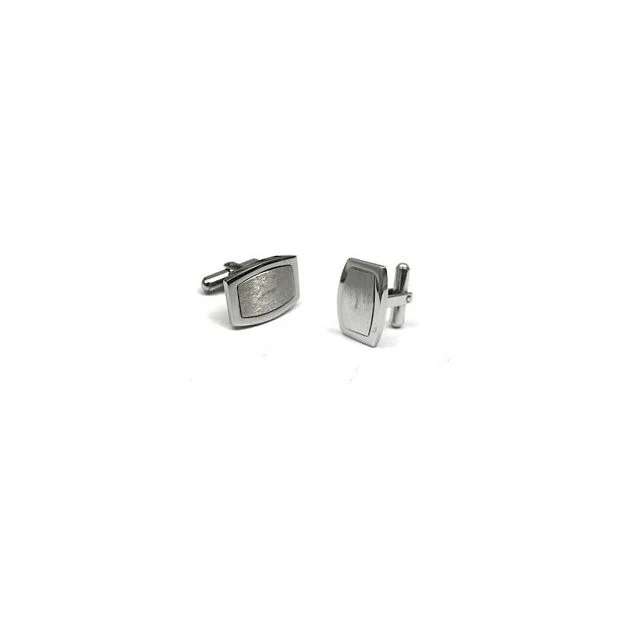 Men’s Cufflinks- Brushed Metal Stainless Steel with Raised Center - Image 2