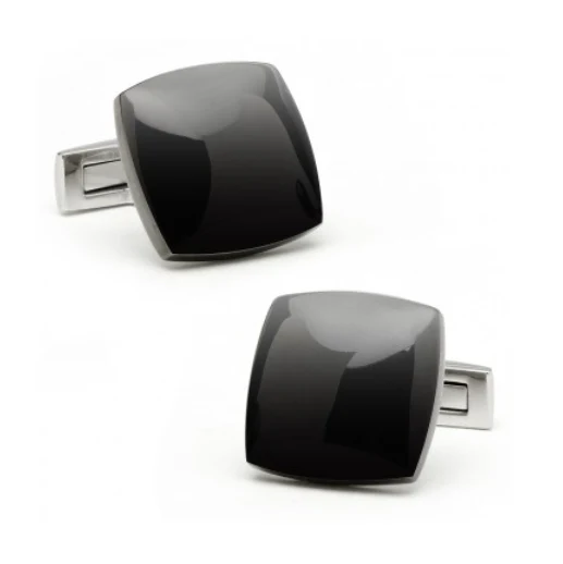Men’s Cufflinks- Classic Stainless Steel with Black PVD Curved Squares - Image 2