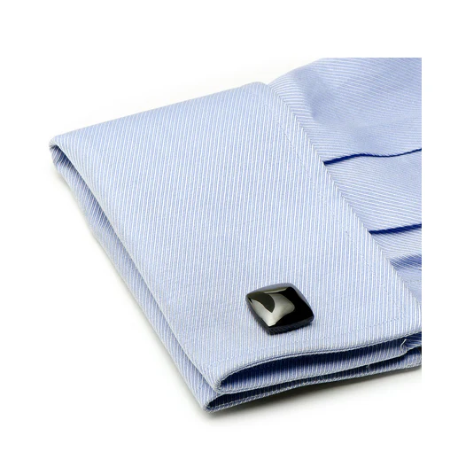 Men’s Cufflinks- Classic Stainless Steel with Black PVD Curved Squares - Image 3