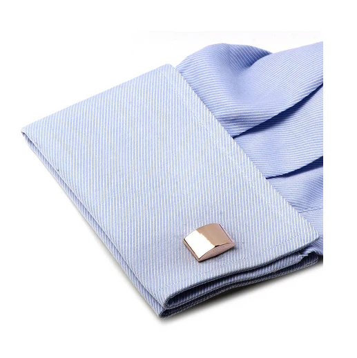Men’s Cufflinks- Curved Stainless Steel Rectangles with Rose Gold Plating - Image 4