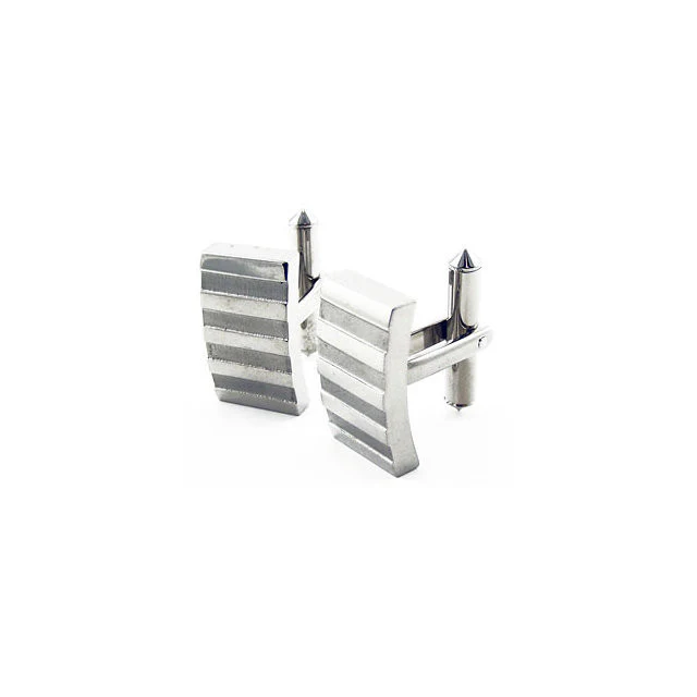 Men’s Cufflinks- Elongated Rectangle Titanium with Dual Satin & Polished Finish Stripes - Image 2