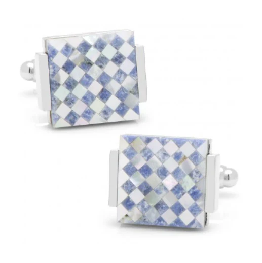 Men’s Cufflinks- Floating Lapis and Mother of Pearl Checkered Design - Image 2