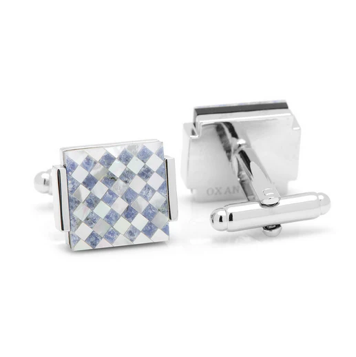 Men’s Cufflinks- Floating Lapis and Mother of Pearl Checkered Design - Image 3