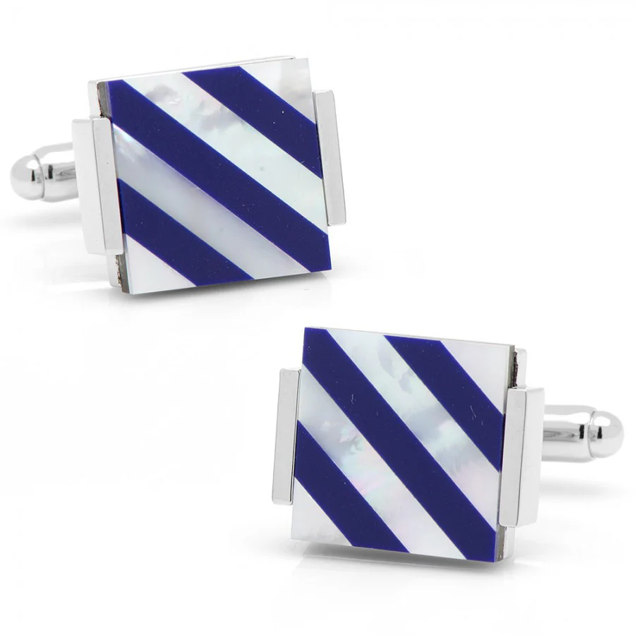 Men’s Cufflinks- Floating Lapis and Mother of Pearl with Stripes - Image 2