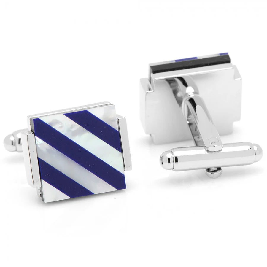 Men’s Cufflinks- Floating Lapis and Mother of Pearl with Stripes - Image 3