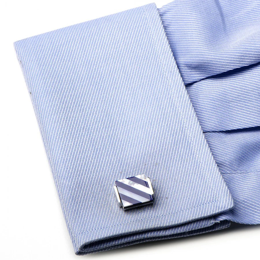 Men’s Cufflinks- Floating Lapis and Mother of Pearl with Stripes - Image 4