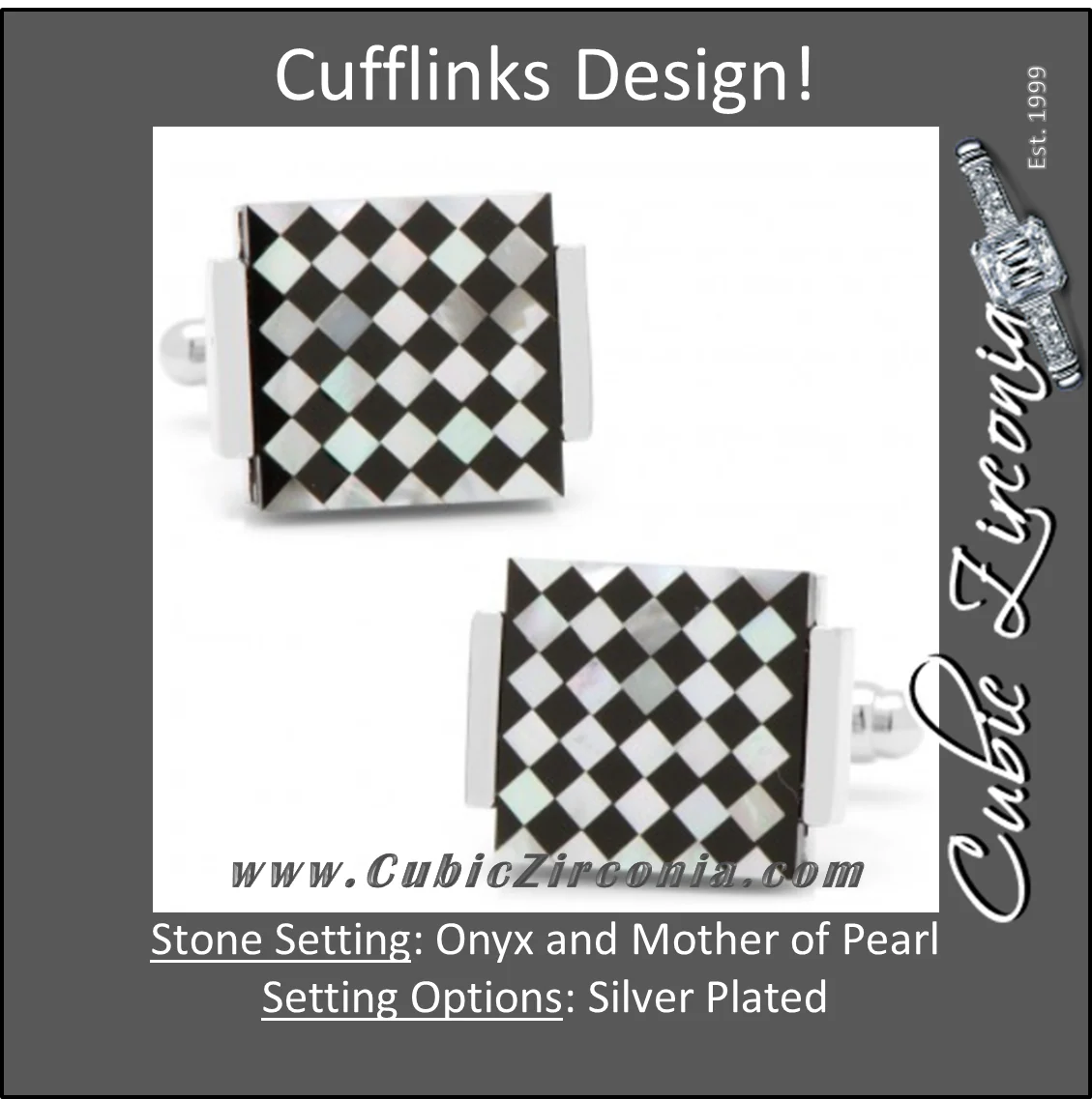 Men’s Cufflinks- Floating Onyx and Mother of Pearl Checkered Design