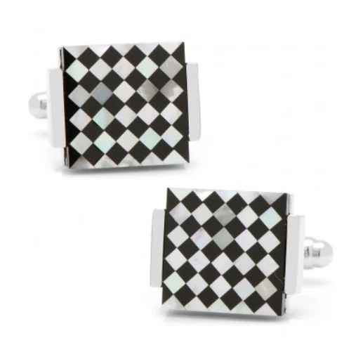 Men’s Cufflinks- Floating Onyx and Mother of Pearl Checkered Design - Image 2