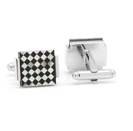 Men’s Cufflinks- Floating Onyx and Mother of Pearl Checkered Design - Image 3