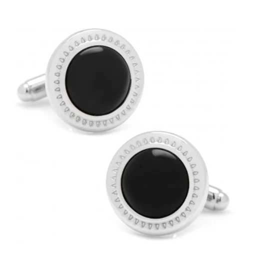 Men’s Cufflinks- Genuine Black Onyx with Etched Circular Border - Image 2