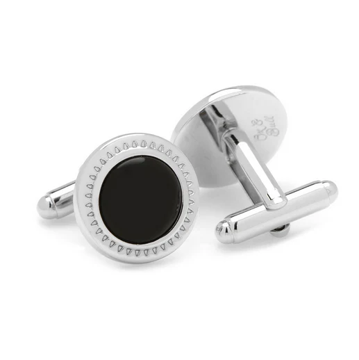 Men’s Cufflinks- Genuine Black Onyx with Etched Circular Border - Image 3