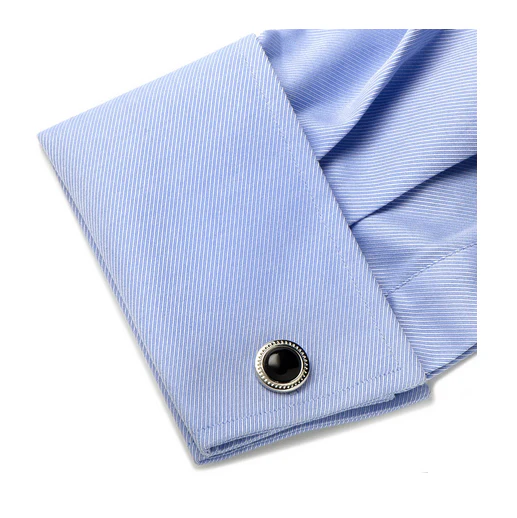 Men’s Cufflinks- Genuine Black Onyx with Etched Circular Border - Image 4