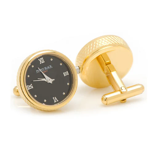 Men’s Cufflinks- Stainless Steel Functional Watch (Yellow Gold Plating) - Image 3