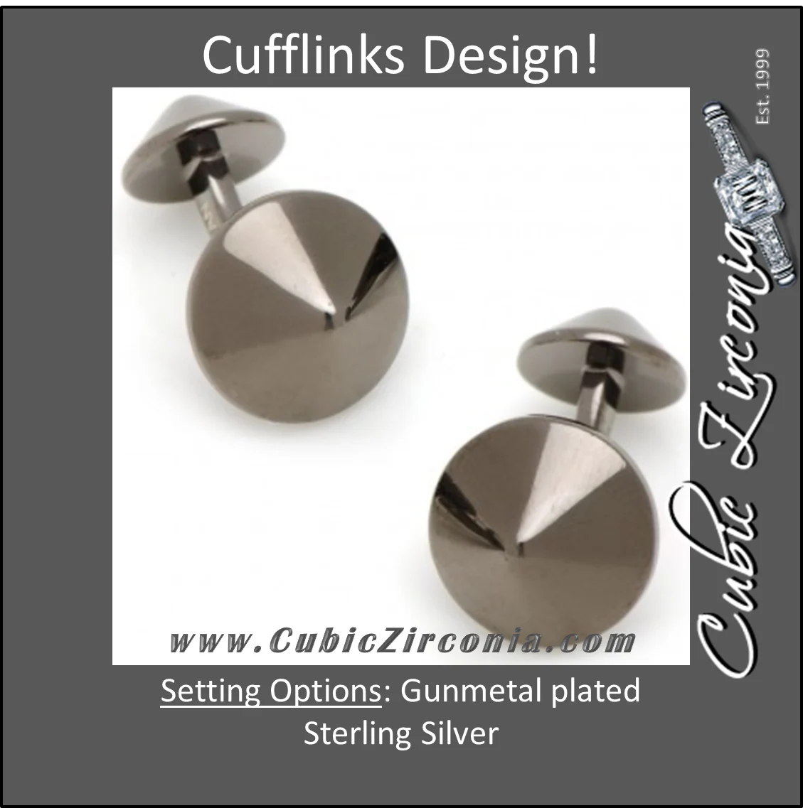 Men’s Cufflinks- Gunmetal Plated Sterling Silver Double Spikes