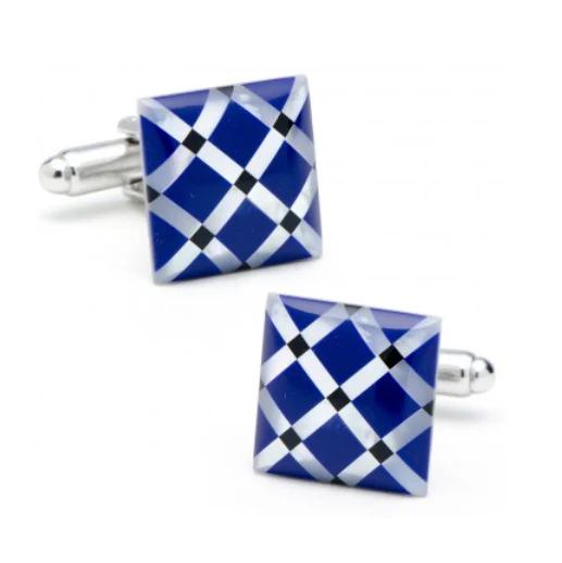 Men’s Cufflinks- Impactful Diamond-Pattern Lapis, Onyx and Mother of Pearl - Image 2