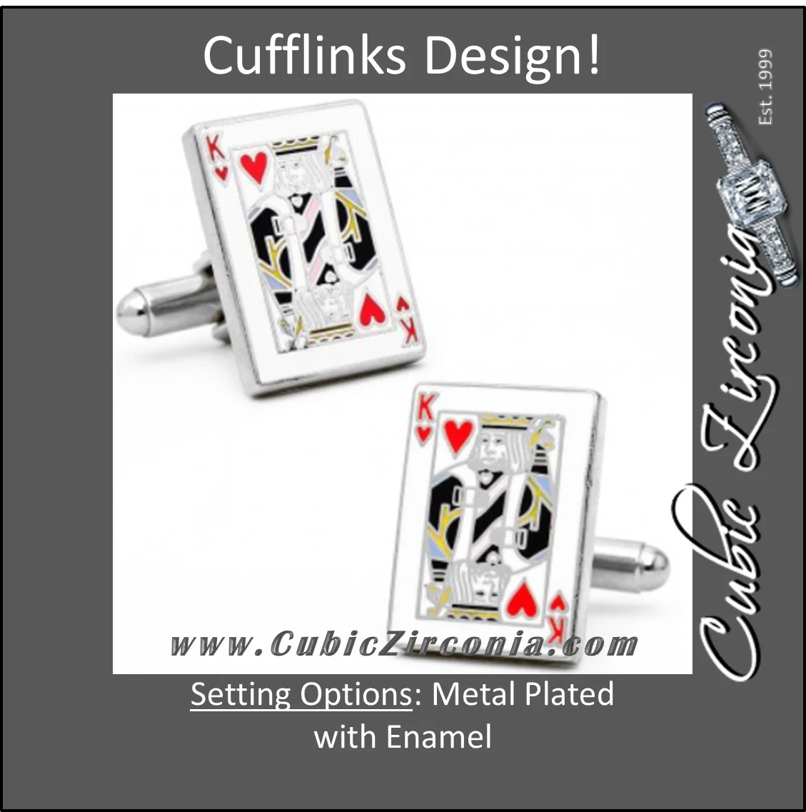 Men’s Cufflinks- King of Hearts Enameled Cardshark Design
