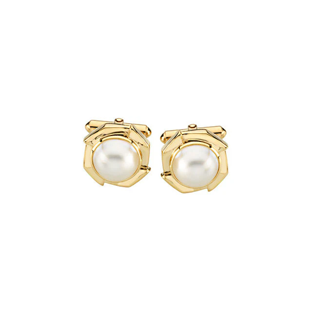 Men’s Cufflinks- 14k Yellow Gold with Mabé Cultured Pearl - Image 2