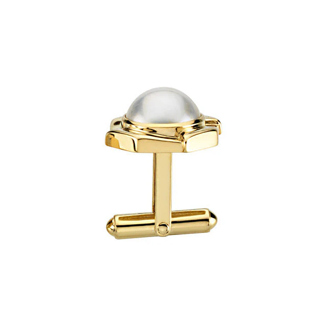 Men’s Cufflinks- 14k Yellow Gold with Mabé Cultured Pearl - Image 3