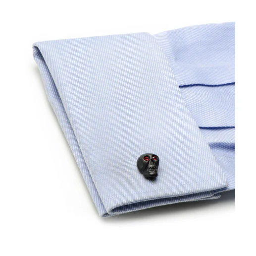 Men’s Cufflinks- Matte Black Skulls (set with ruby red crystals for eyes) - Image 5