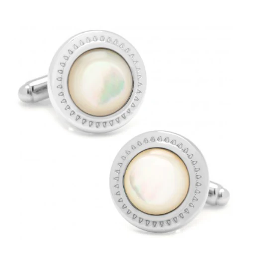 Men’s Cufflinks- Mother of Pearl with Etched Circular Border - Image 2