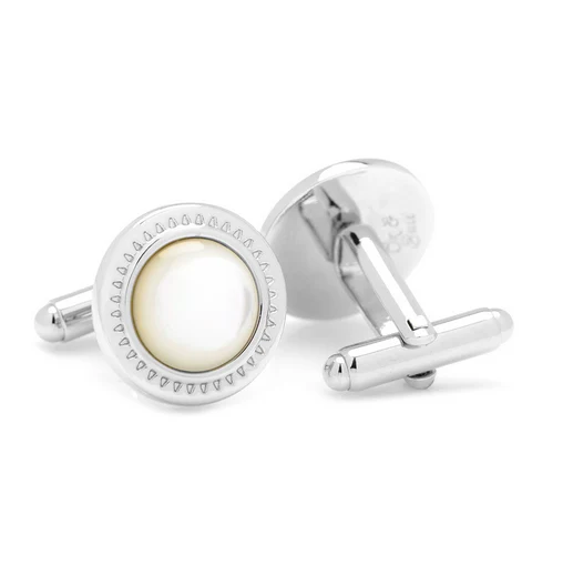 Men’s Cufflinks- Mother of Pearl with Etched Circular Border - Image 3