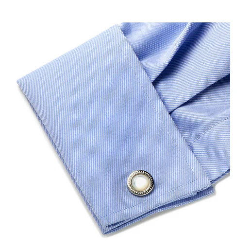 Men’s Cufflinks- Mother of Pearl with Etched Circular Border - Image 4