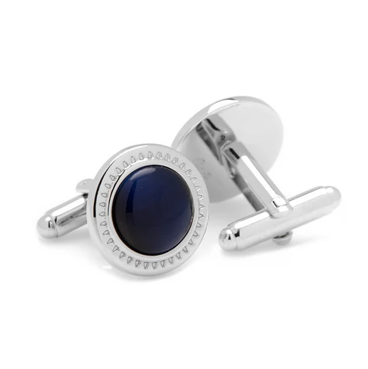 Men’s Cufflinks- Navy Blue Catseye with Etched Circular Border - Image 3