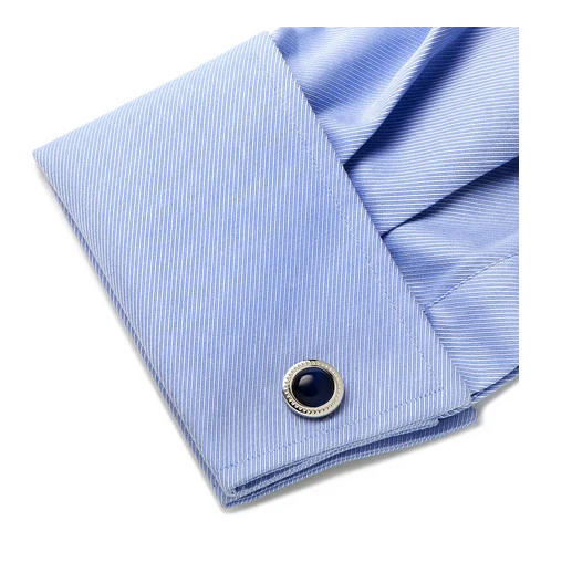 Men’s Cufflinks- Navy Blue Catseye with Etched Circular Border - Image 4