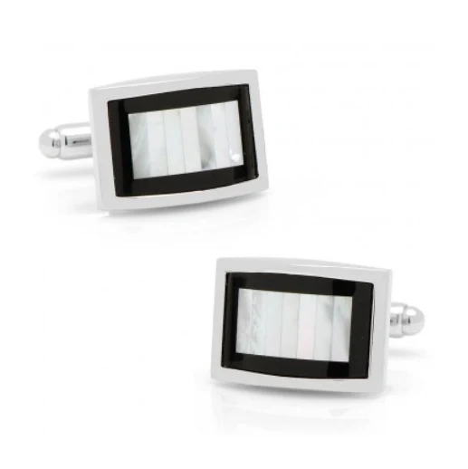 Men’s Cufflinks- Onyx Framed with Vertical Tiled Mother of Pearl - Image 2