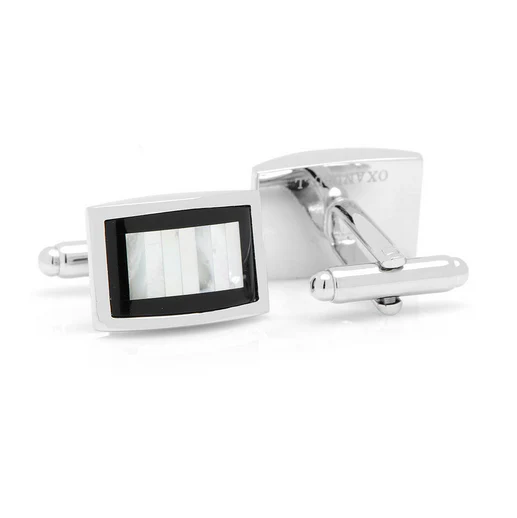 Men’s Cufflinks- Onyx Framed with Vertical Tiled Mother of Pearl - Image 3