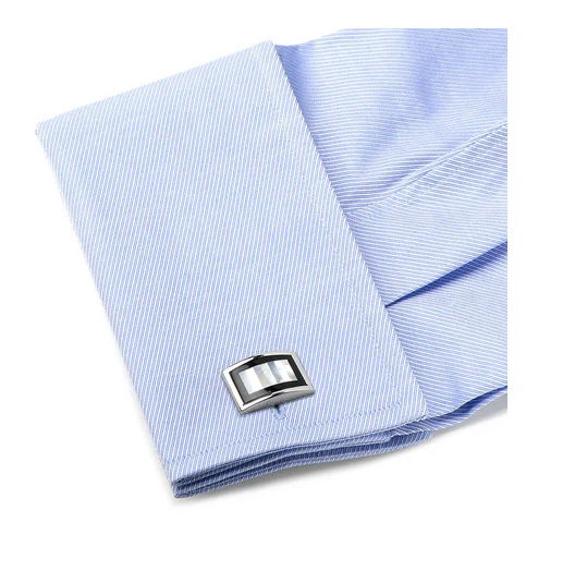 Men’s Cufflinks- Onyx Framed with Vertical Tiled Mother of Pearl - Image 4