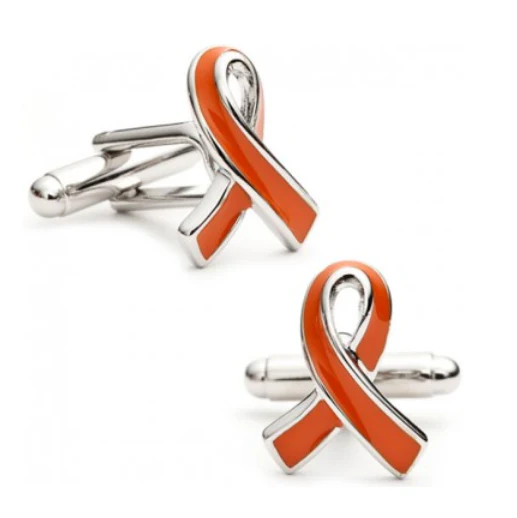 Men’s Cufflinks- Orange Enamel Ribbon Leukemia Awareness (100% Proceeds Donated) - Image 2