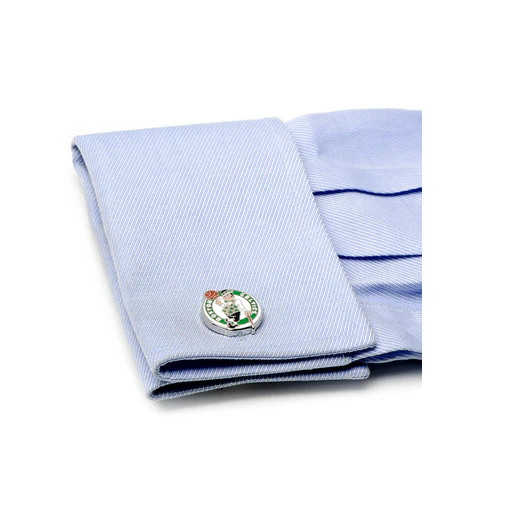 Men’s Cufflinks- Palladium Edition Boston Celtics with Enamel Accents (Officially Licensed) - Image 3
