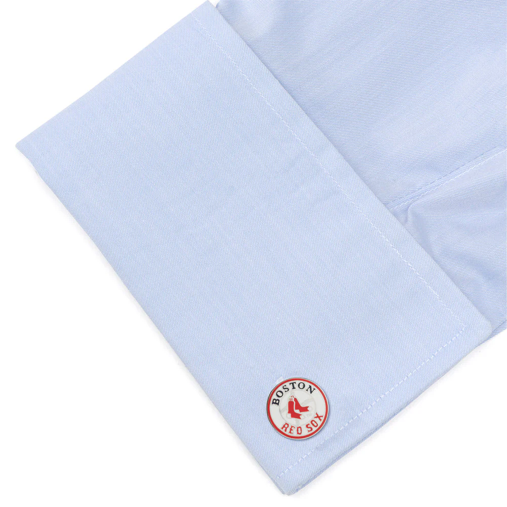 Men’s Cufflinks- Palladium Edition Boston RedSox with Enamel Accents (Officially Licensed) - Image 3