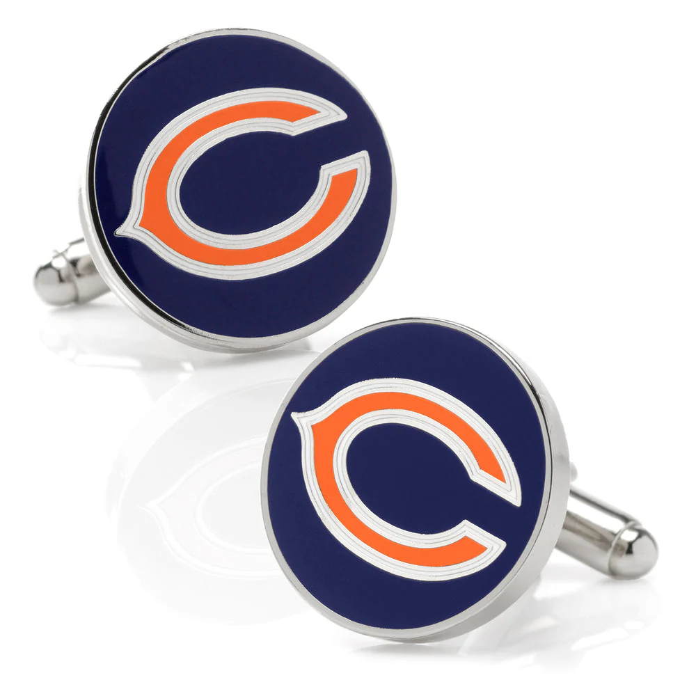 Men’s Cufflinks- Palladium Edition Chicago Bears with Enamel Accents (Officially Licensed)